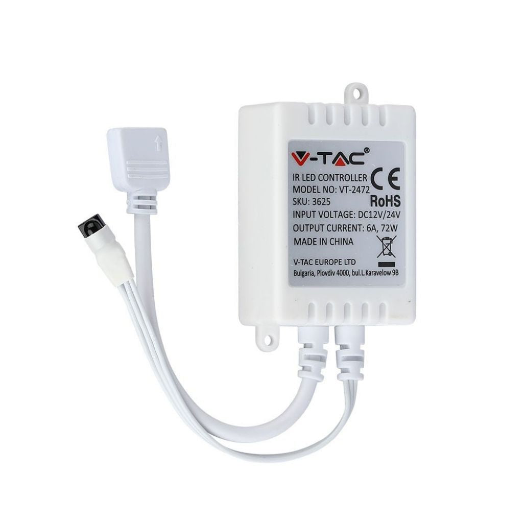 V-TAC Controller per Strip LED RGB 12-24V (72-144W) con Telecomando 24 Tasti a Infrarossi