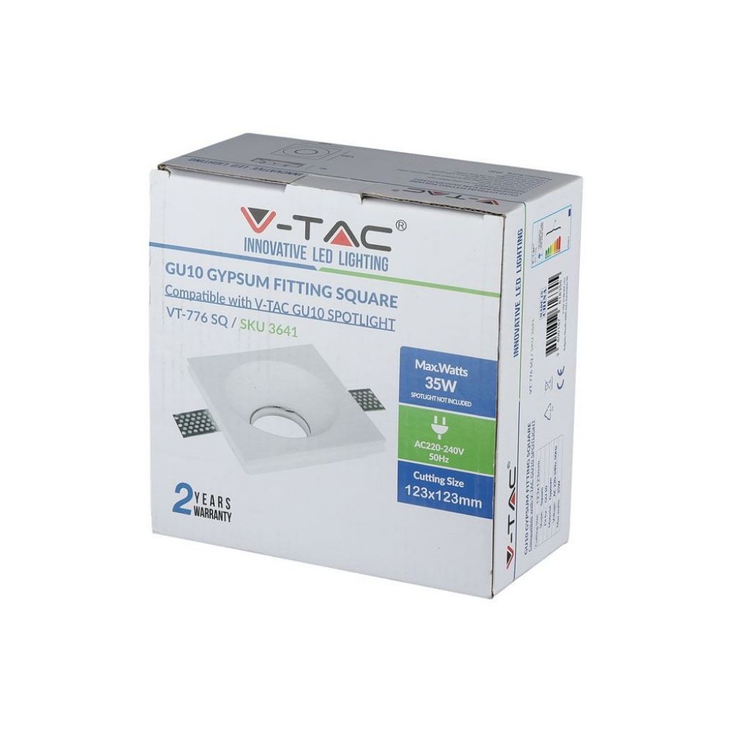 V-TAC Portafaretto LED da Incasso Quadrato GU10 e GU5.3 (MR16) Corpo in Gesso Bianco