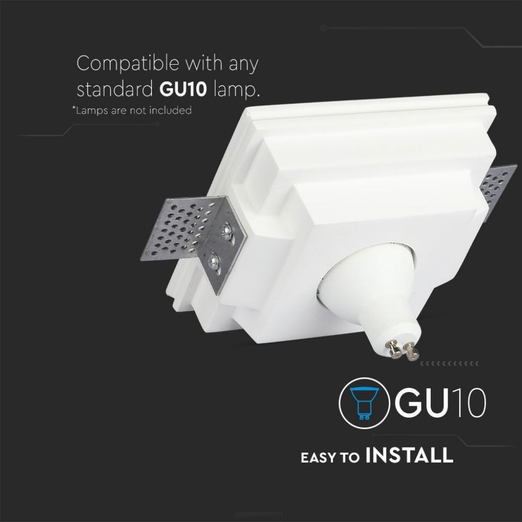 V-TAC Portafaretto LED da Incasso Quadrato GU10 e GU5.3 (MR16) Corpo in Gesso Bianco