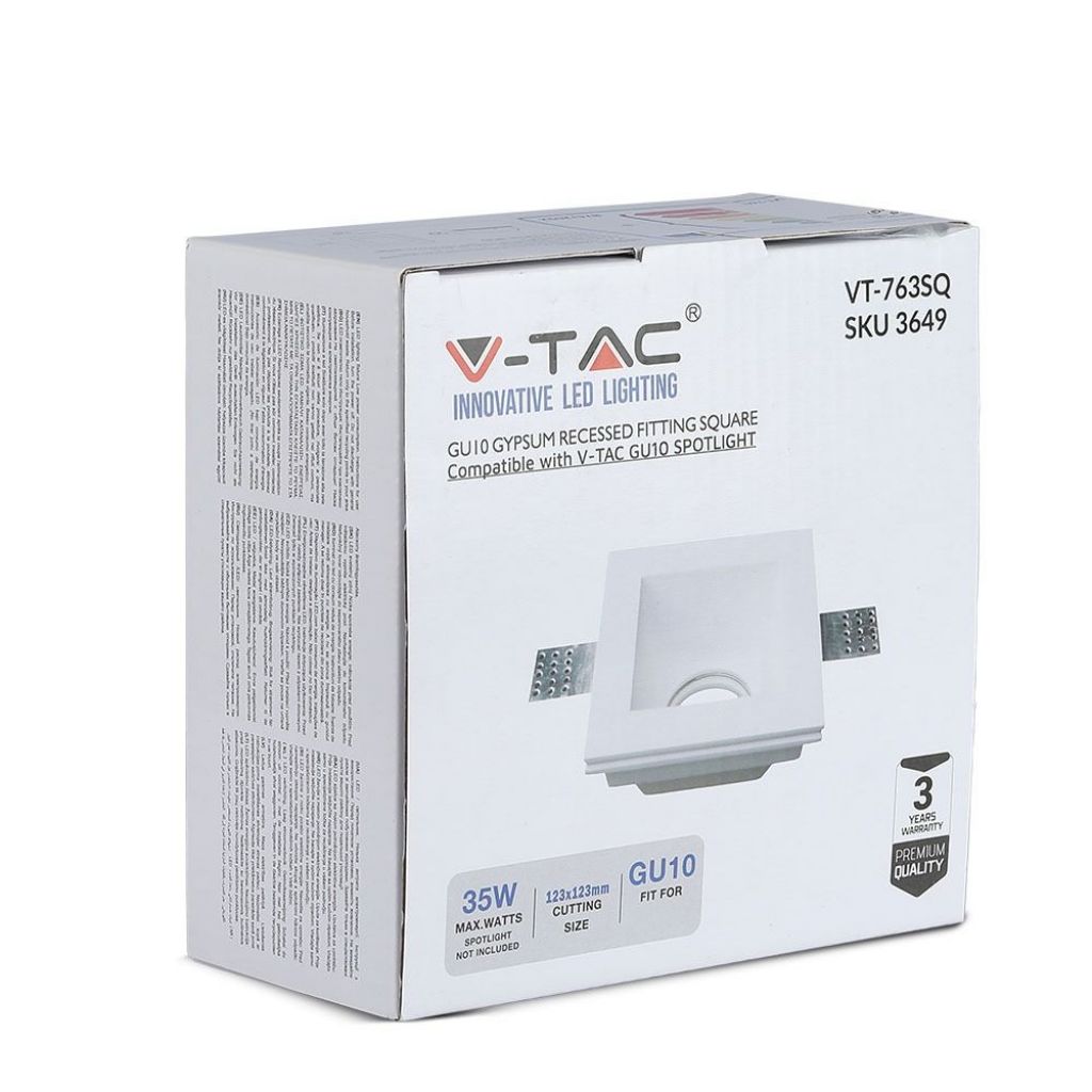 V-TAC Portafaretto LED da Incasso Quadrato GU10 e GU5.3 (MR16) Corpo in Gesso Bianco