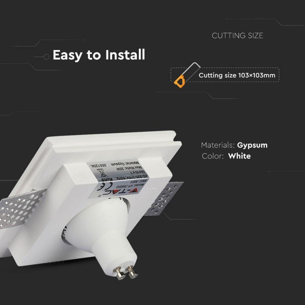 V-TAC Portafaretto LED da Incasso Quadrato GU10 e GU5.3 (MR16) Corpo in Gesso Bianco