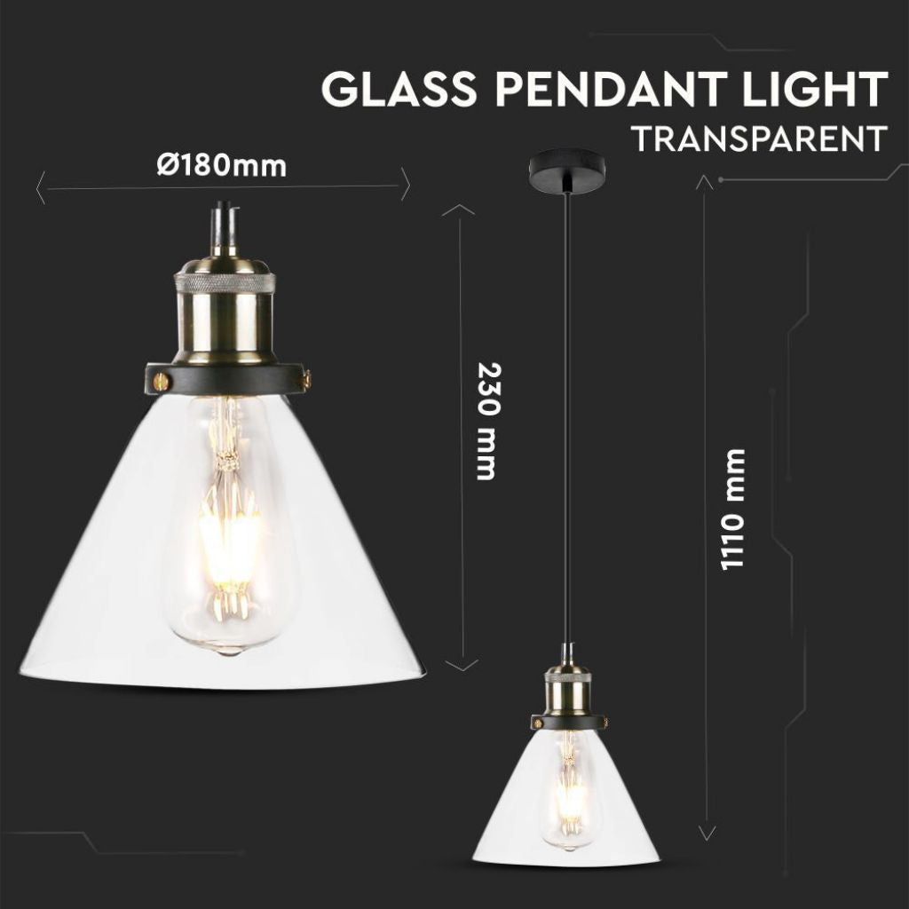 V-TAC Lampadario LED a Campana in Vetro con Portalampada E27 (Max 60W) Colore Trasparente