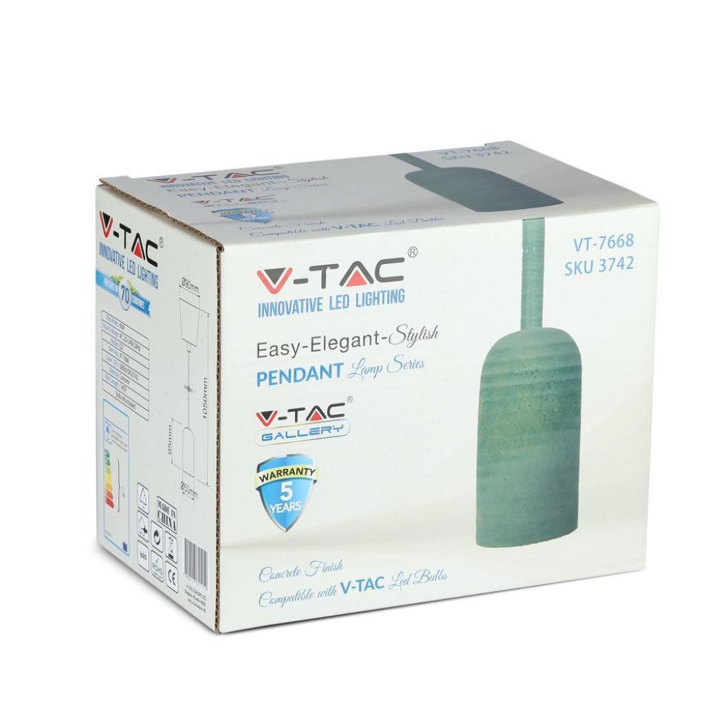 V-TAC Lampadario LED a Cilindro in Calcestruzzo con Portalampada E27 (Max 60W) Colore Verde
