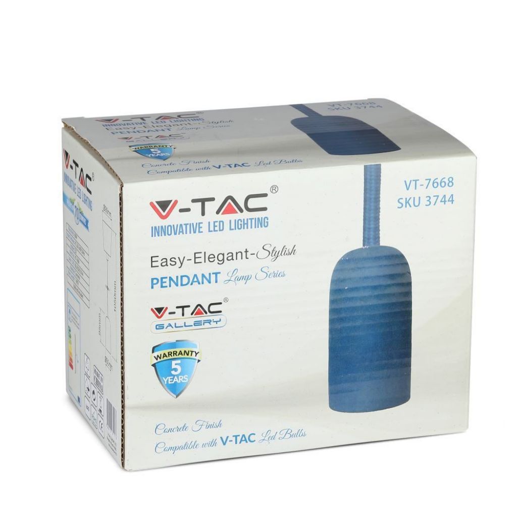 V-TAC Lampadario LED a Cilindro in Calcestruzzo con Portalampada E27 (Max 60W) Colore Blu