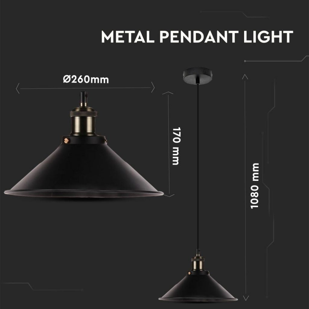 V-TAC Lampadario LED a Campana in Metallo con Portalampada E27 (Max 60W) Colore Nero Opaco