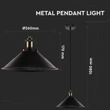 V-TAC Lampadario LED a Campana in Metallo con Portalampada E27 (Max 60W) Colore Nero Opaco