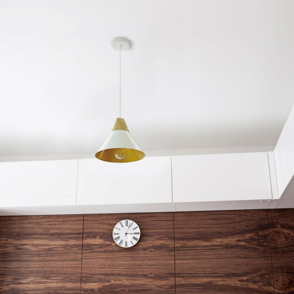 V-TAC Lampadario LED a Campana in Alluminio e Legno con Portalampada E27 (Max 60W) Colore Bianco