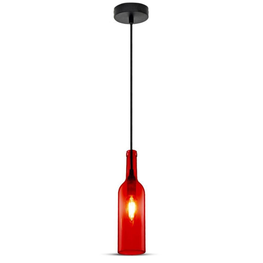 V-TAC Lampadario LED a Bottiglia in Vetro con Portalampada E14 (Max 60W) Ø72*115cm Colore Rosso