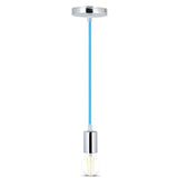 V-TAC Lampadario LED a Cilindro in Metallo con Portalampada E27 (Max 60W) L:100cm Colore Cromato e Cavo Blu