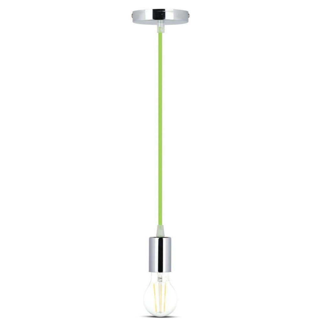 V-TAC Lampadario LED a Cilindro in Metallo con Portalampada E27 (Max 60W) L:100cm Colore Cromato e Cavo Verde