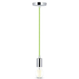 V-TAC Lampadario LED a Cilindro in Metallo con Portalampada E27 (Max 60W) L:100cm Colore Cromato e Cavo Verde