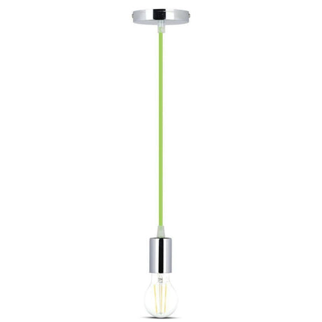 V-TAC Lampadario LED a Cilindro in Metallo con Portalampada E27 (Max 60W) L:100cm Colore Cromato e Cavo Verde
