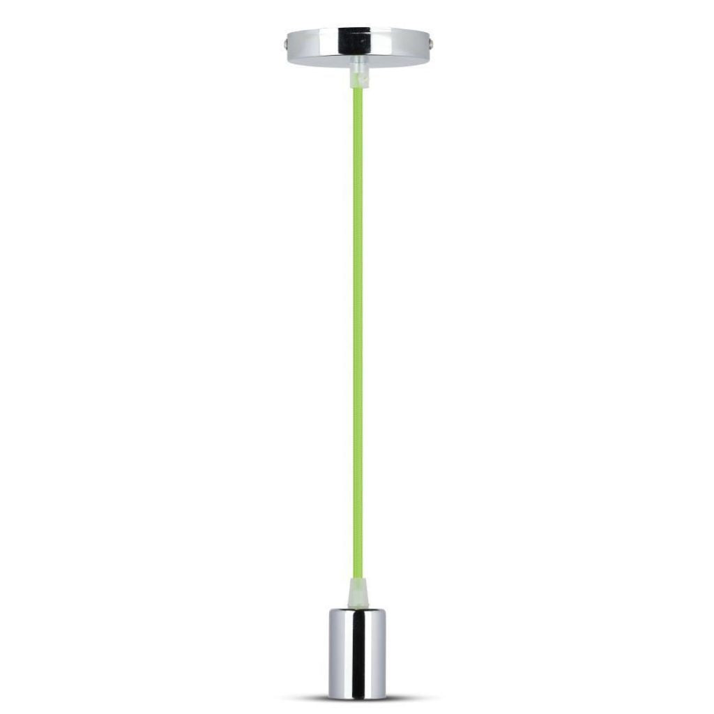 V-TAC Lampadario LED a Cilindro in Metallo con Portalampada E27 (Max 60W) L:100cm Colore Cromato e Cavo Verde