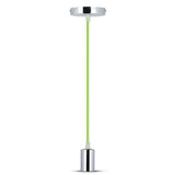 V-TAC Lampadario LED a Cilindro in Metallo con Portalampada E27 (Max 60W) L:100cm Colore Cromato e Cavo Verde