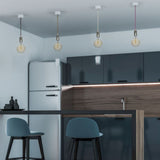 V-TAC Lampadario LED a Cilindro in Metallo con Portalampada E27 (Max 60W) L:100cm Colore Cromato e Cavo Arancione