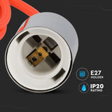 V-TAC Lampadario LED a Cilindro in Metallo con Portalampada E27 (Max 60W) L:100cm Colore Cromato e Cavo Arancione