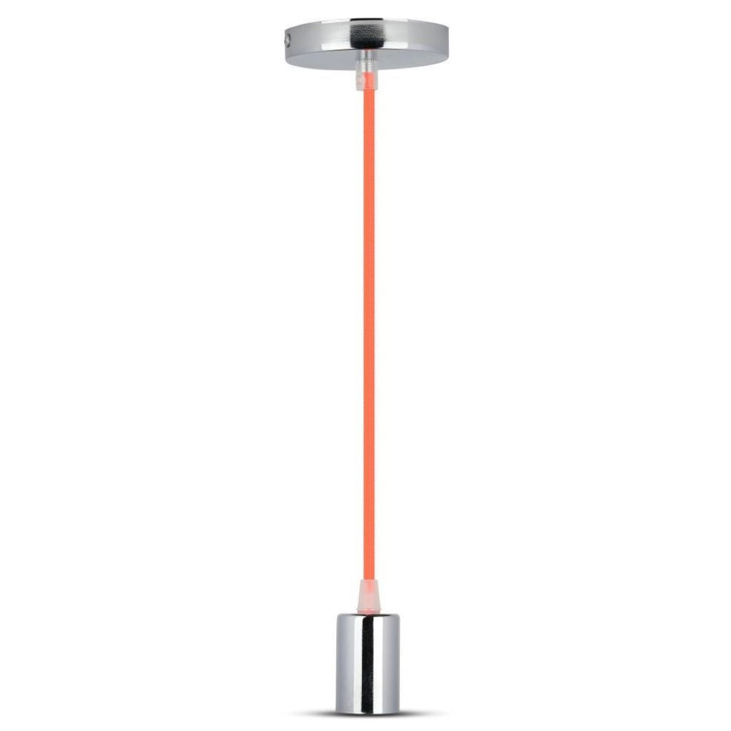 V-TAC Lampadario LED a Cilindro in Metallo con Portalampada E27 (Max 60W) L:100cm Colore Cromato e Cavo Arancione