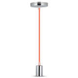 V-TAC Lampadario LED a Cilindro in Metallo con Portalampada E27 (Max 60W) L:100cm Colore Cromato e Cavo Arancione