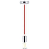 V-TAC Lampadario LED a Cilindro in Metallo con Portalampada E27 (Max 60W) L:100cm Colore Cromato e Cavo Rosso