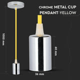 V-TAC Lampadario LED a Cilindro in Metallo con Portalampada E27 (Max 60W) L:100cm Colore Cromato e Cavo Giallo