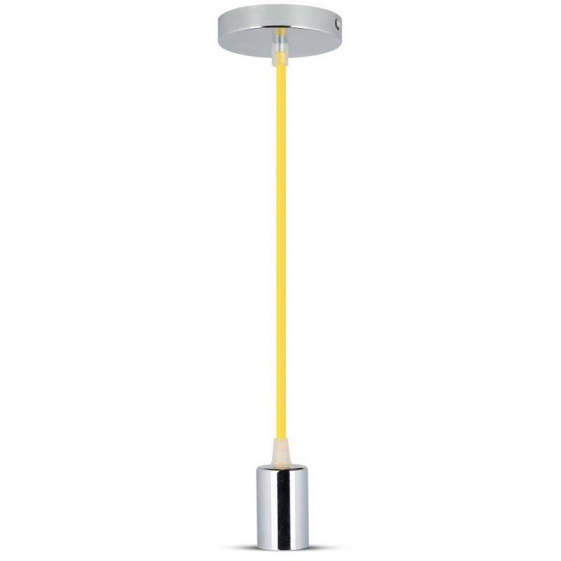 V-TAC Lampadario LED a Cilindro in Metallo con Portalampada E27 (Max 60W) L:100cm Colore Cromato e Cavo Giallo