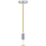 V-TAC Lampadario LED a Cilindro in Metallo con Portalampada E27 (Max 60W) L:100cm Colore Cromato e Cavo Beige