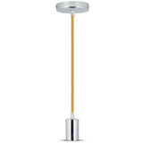 V-TAC Lampadario LED a Cilindro in Metallo con Portalampada E27 (Max 60W) L:100cm Colore Cromato e Cavo Beige