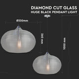 V-TAC Lampadario LED a Sfera in Vetro Ondulato e Metallo con Portalampada E27 (Max 60W) Colore Nero Trasparente