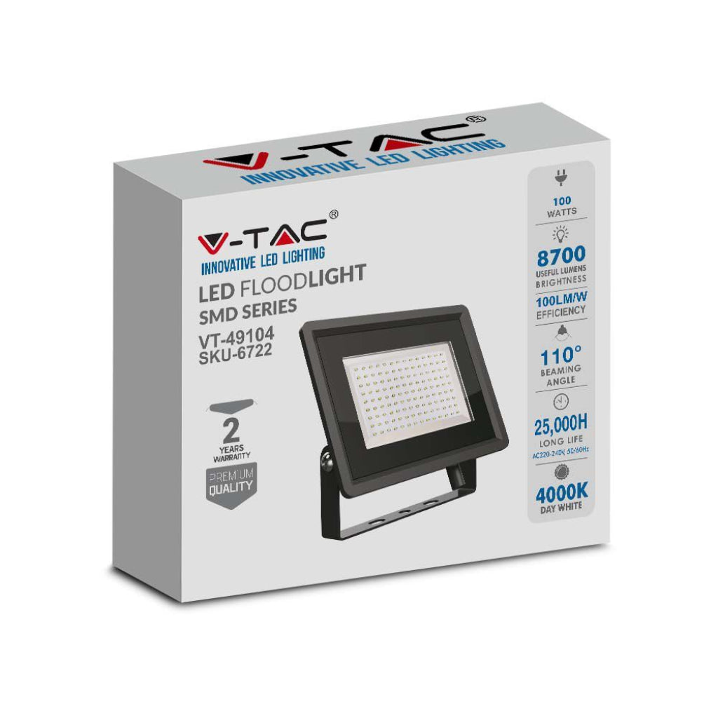 V-TAC Faro LED SMD 100W F-Series con Driver IC Integrato Colore Nero 4000K IP65