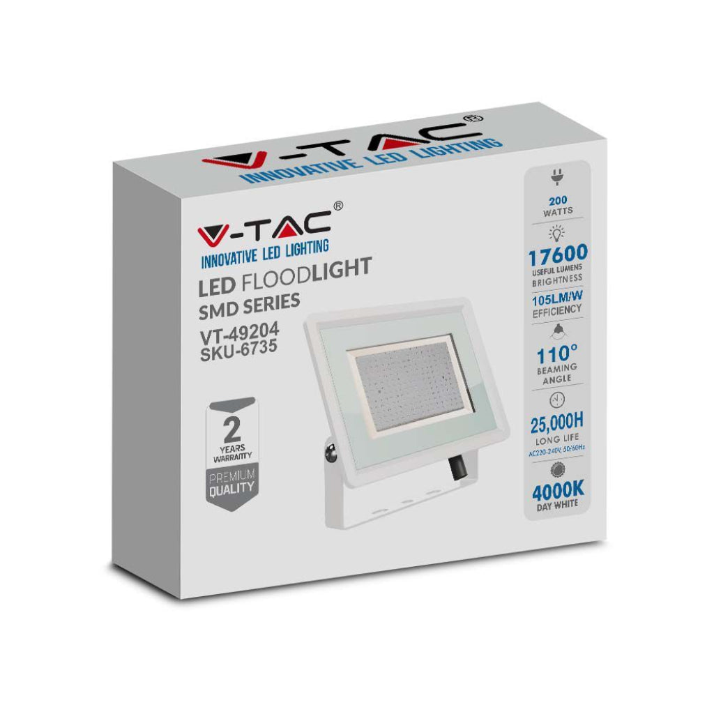 V-TAC Faro LED SMD 200W F-Series con Driver IC Integrato Colore Bianco 4000K IP65