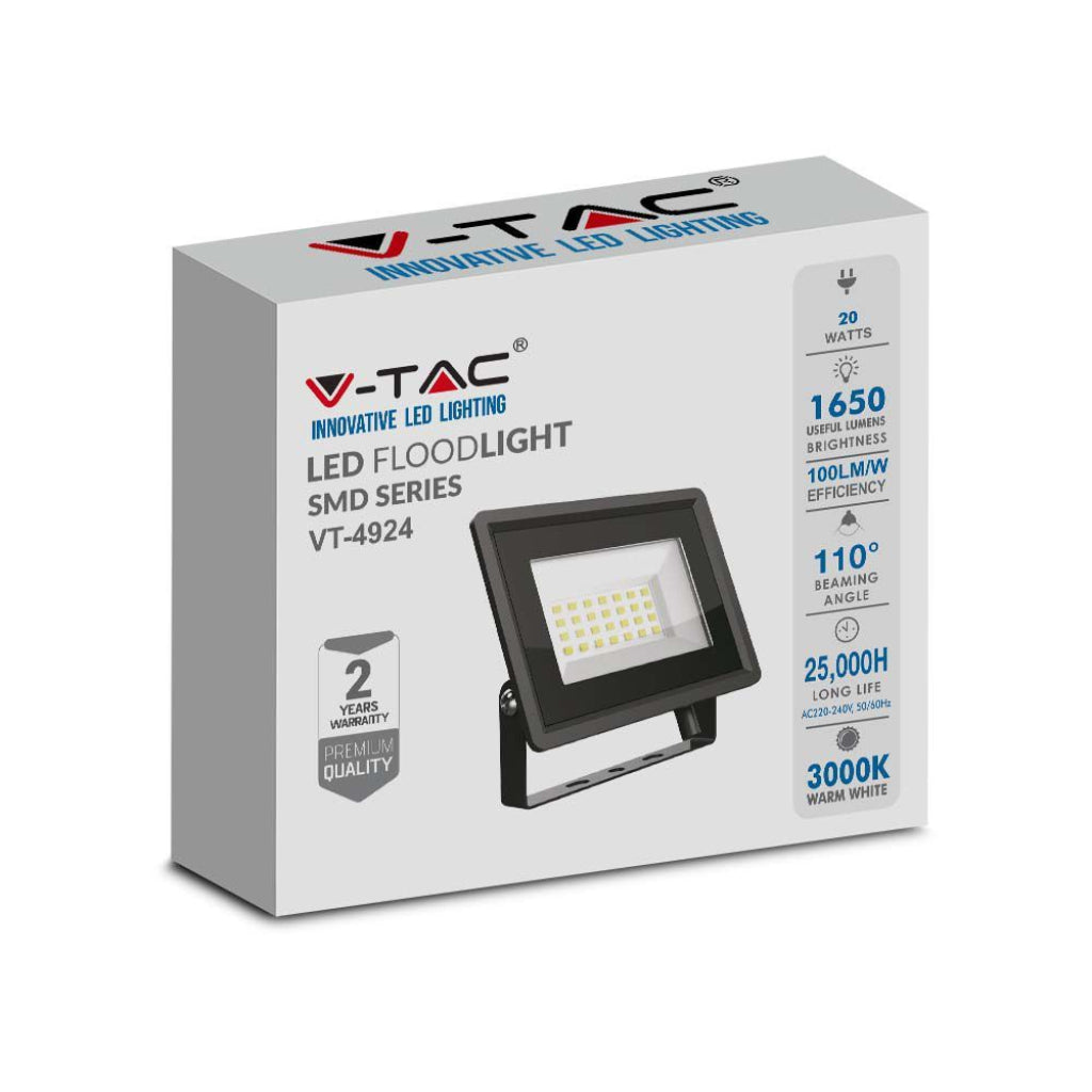 V-TAC Faro LED SMD 20W F-Series con Driver IC Integrato Colore Nero 4000K IP65