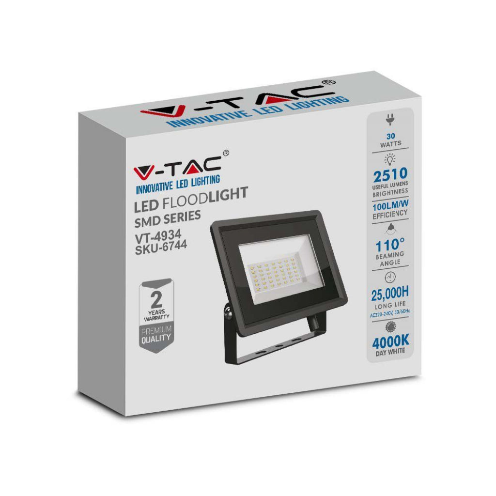 V-TAC Faro LED SMD 30W F-Series con Driver IC Integrato Colore Nero 4000K IP65