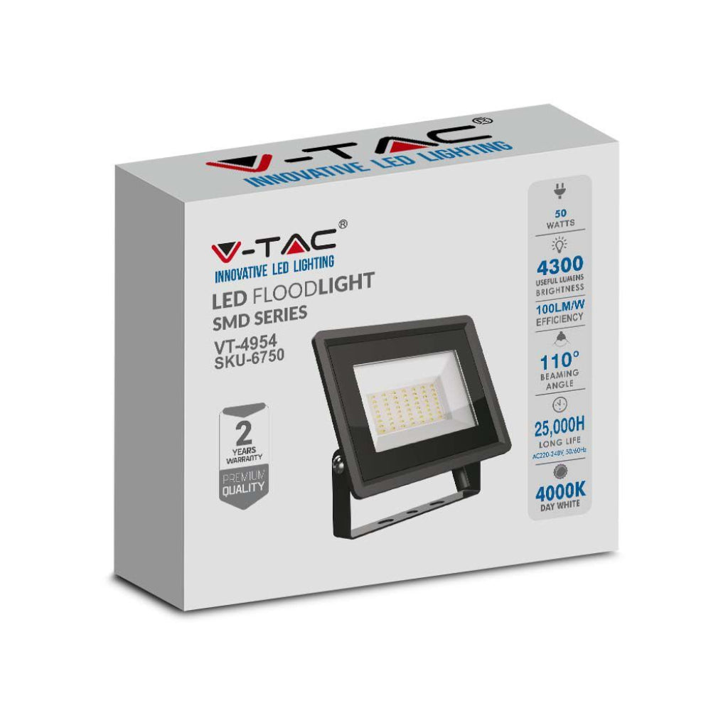V-TAC Faro LED SMD 50W F-Series con Driver IC Integrato Colore Nero 4000K IP65