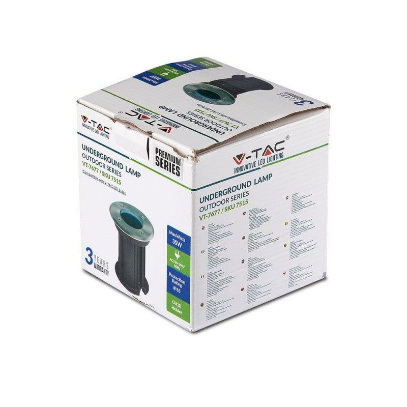 V-TAC Portalampada da Interramento Calpestabile Rotondo GU10 (Max 35W) Colore Nero e Acciaio IP65