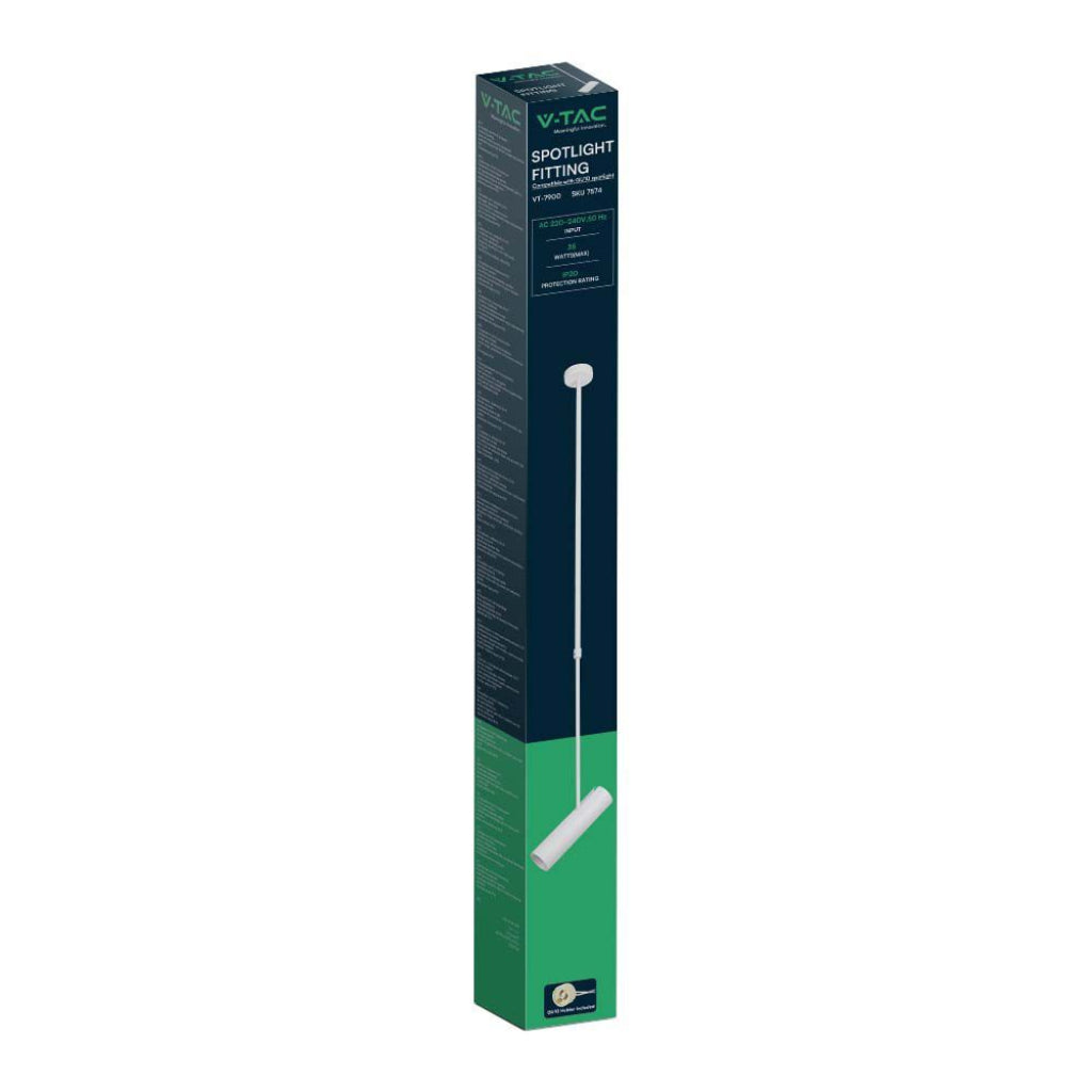 V-TAC Portafaretto LED a Sospensione GU10 Corpo in Alluminio Bianco D:60*220MM