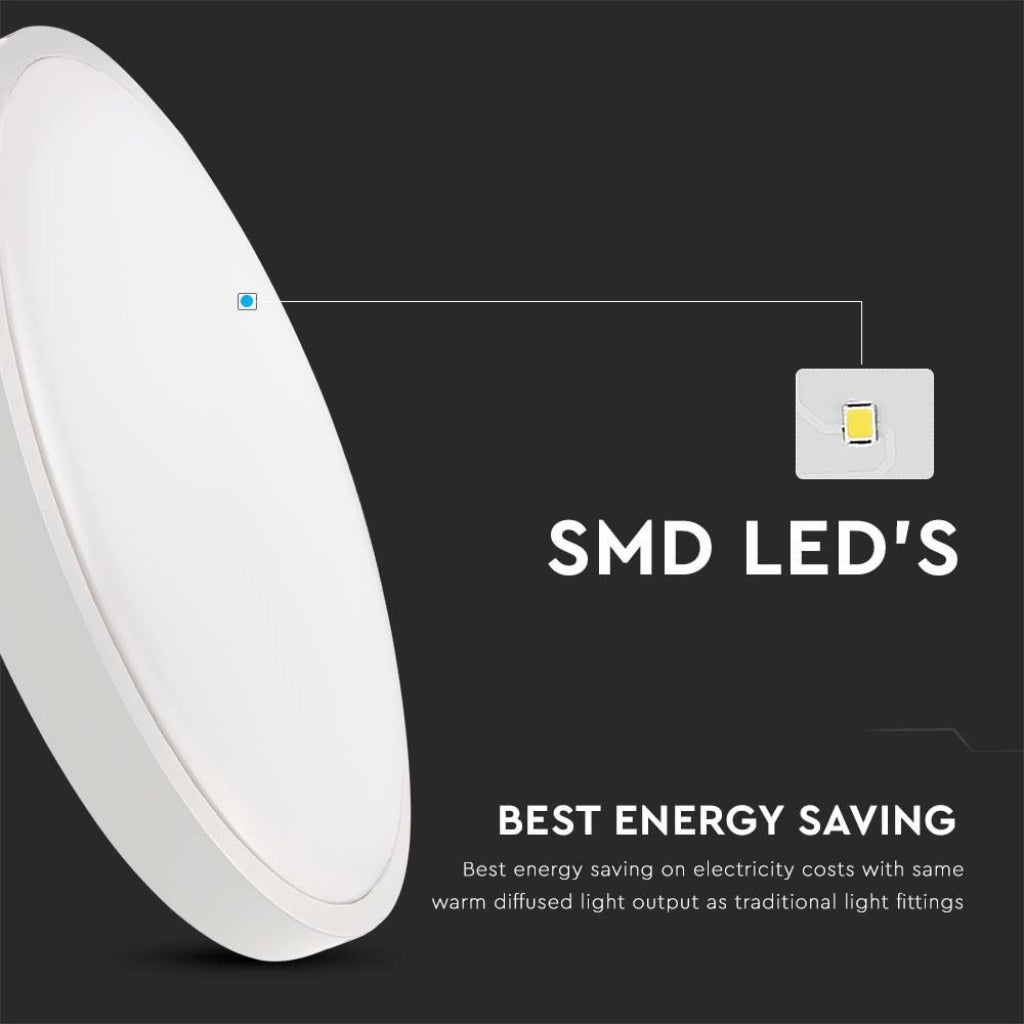 V-TAC Plafoniera LED Rotonda 30W Colore Bianco d: 420mm h: 55mm 6500K IP44