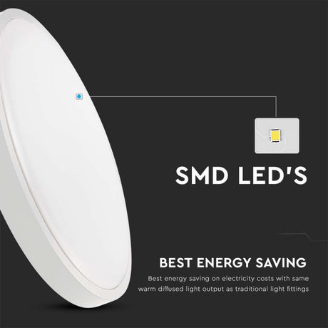 V-TAC Plafoniera LED Rotonda 30W Colore Bianco d: 420mm h: 55mm 6500K IP44