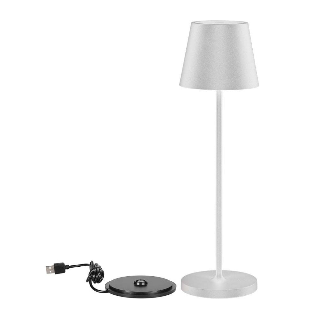 V-TAC Lampada LED da Tavolo 2W Colore Bianco in Alluminio con caricatore Wireless e Touch Dimmerabile 3000K IP54