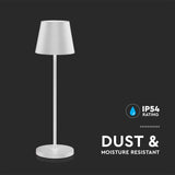 V-TAC Lampada LED da Tavolo 2W Colore Bianco in Alluminio con caricatore Wireless e Touch Dimmerabile 3000K IP54