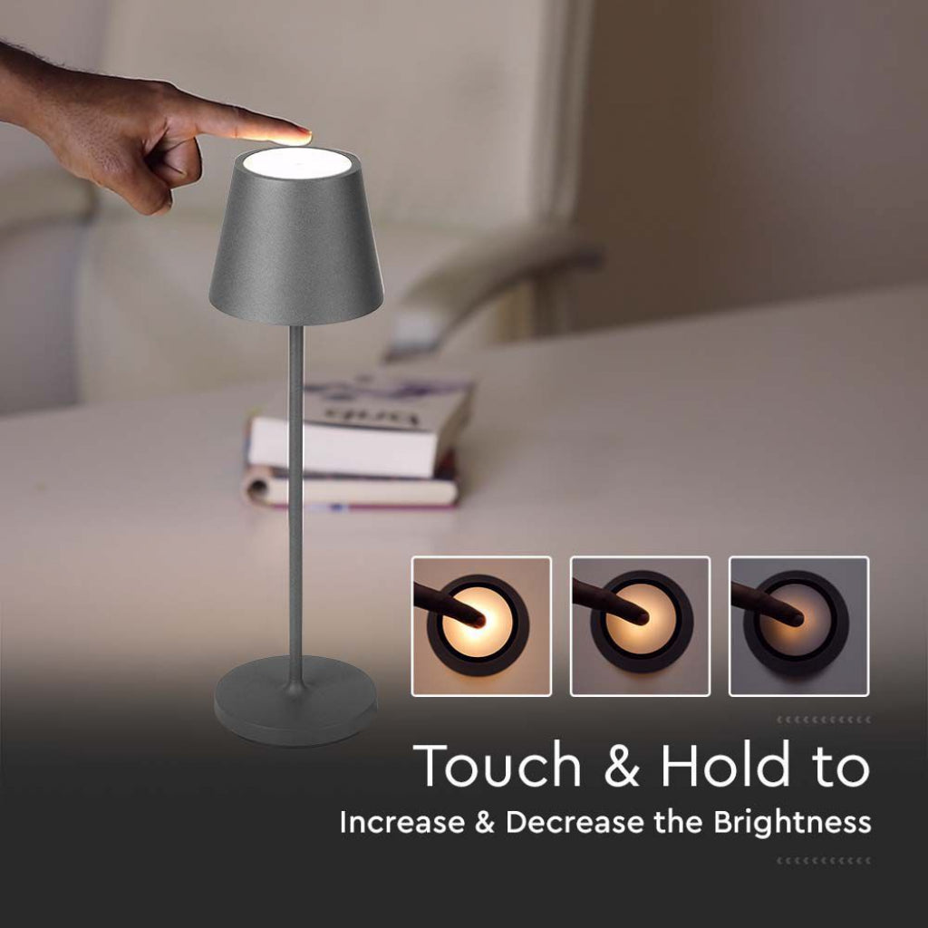 V-TAC Lampada LED da Tavolo 2W Colore Grigio in Alluminio con caricatore Wireless e Touch Dimmerabile 3000K IP54
