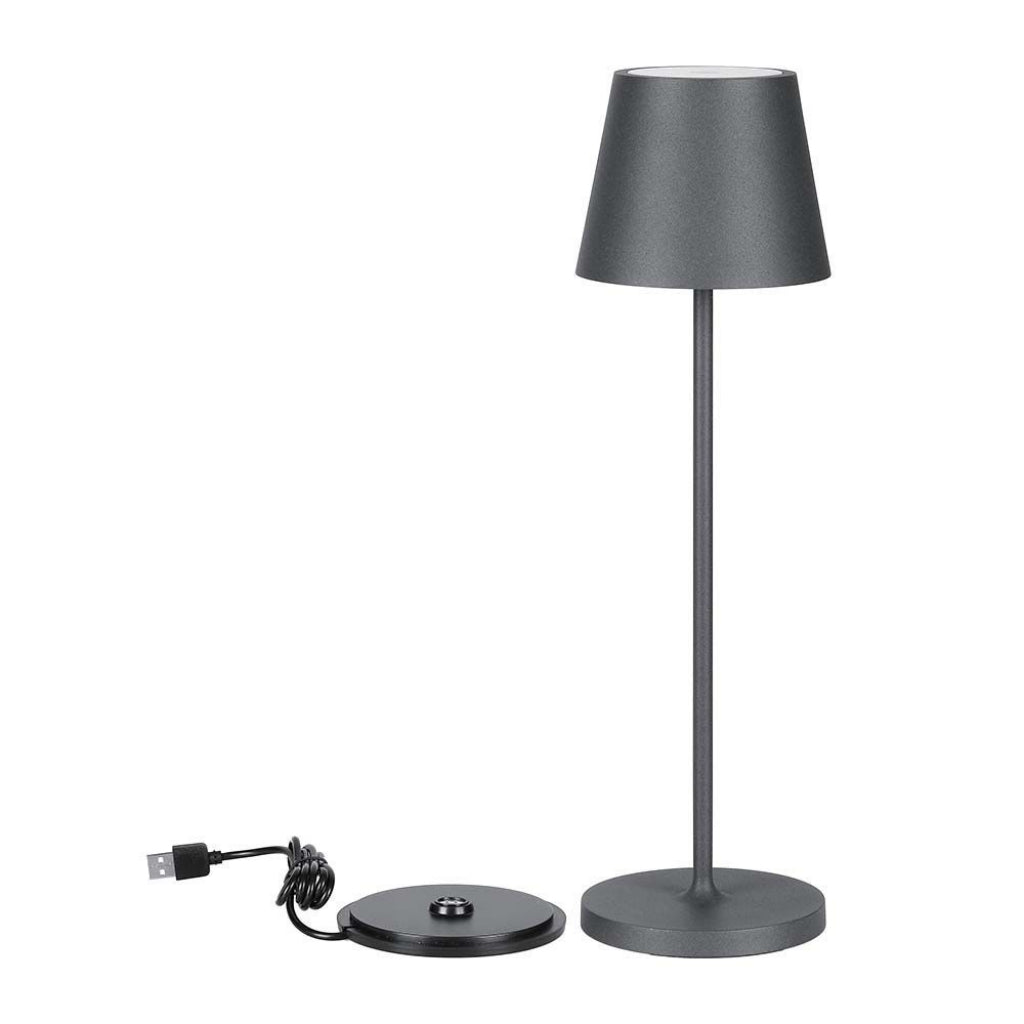 V-TAC Lampada LED da Tavolo 2W Colore Grigio in Alluminio con caricatore Wireless e Touch Dimmerabile 3000K IP54