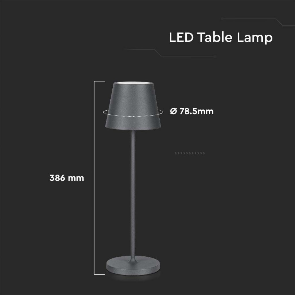 V-TAC Lampada LED da Tavolo 2W Colore Grigio in Alluminio con caricatore Wireless e Touch Dimmerabile 3000K IP54