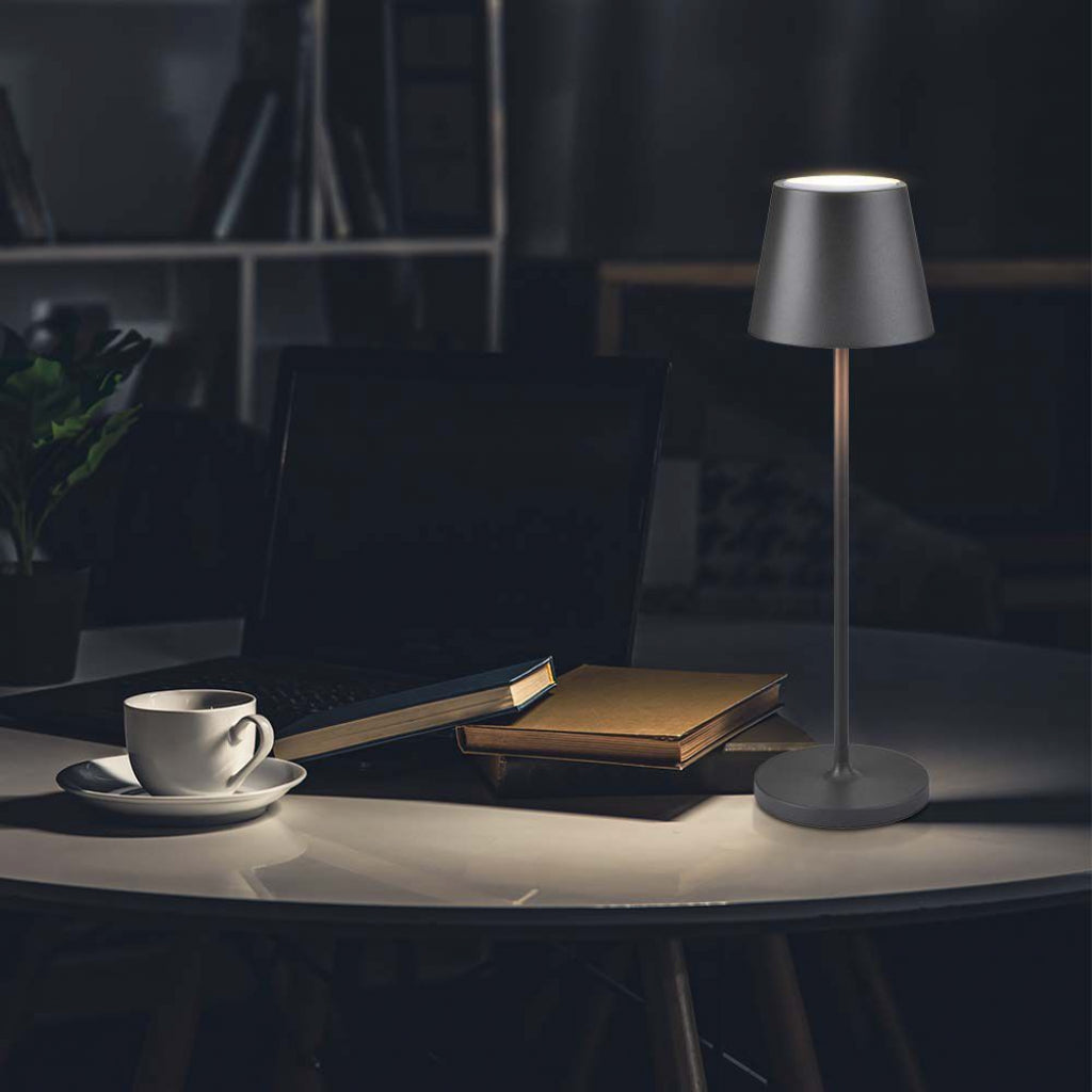 V-TAC Lampada LED da Tavolo 2W Colore Grigio in Alluminio con caricatore Wireless e Touch Dimmerabile 3000K IP54