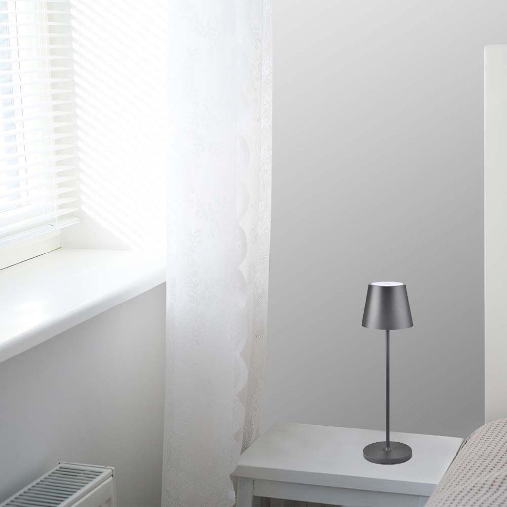 V-TAC Lampada LED da Tavolo 2W Colore Grigio in Alluminio con caricatore Wireless e Touch Dimmerabile 3000K IP54