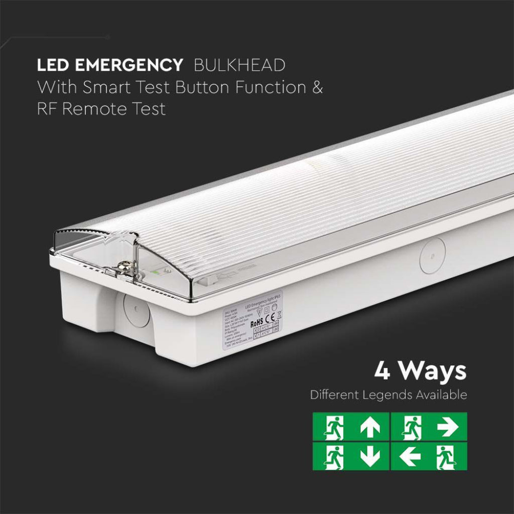 V-TAC Lampada LED di emergenza con Installazione a Parete e Pulsante di Autotest, Autonomia 3h, Compatibile con Telecomando RF 6000K IP65