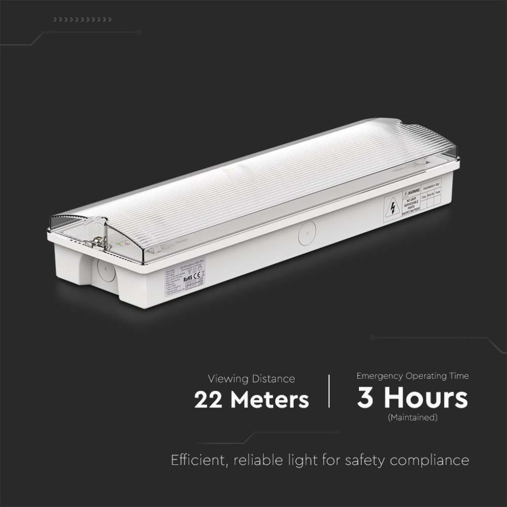 V-TAC Lampada LED di emergenza con Installazione a Parete e Pulsante di Autotest, Autonomia 3h, Compatibile con Telecomando RF 6000K IP65