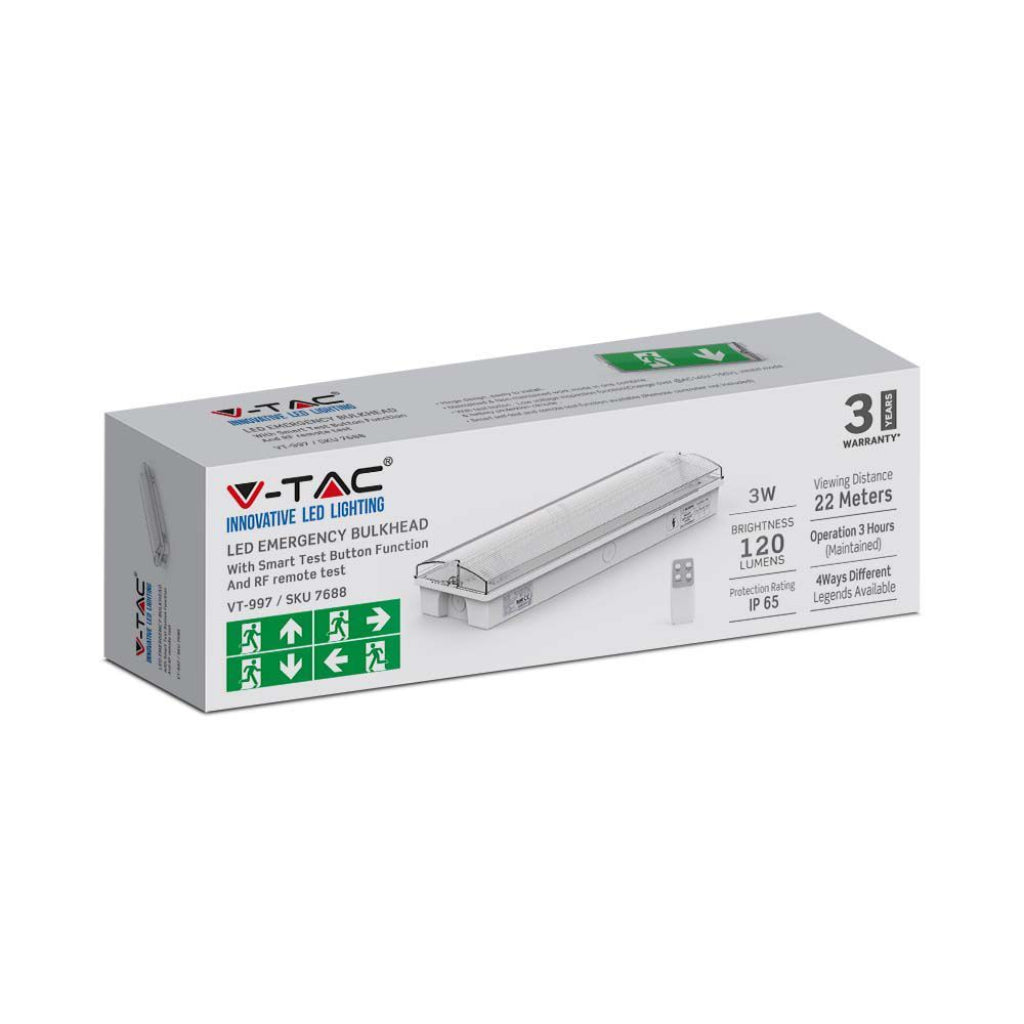 V-TAC Lampada LED di emergenza con Installazione a Parete e Pulsante di Autotest, Autonomia 3h, Compatibile con Telecomando RF 6000K IP65