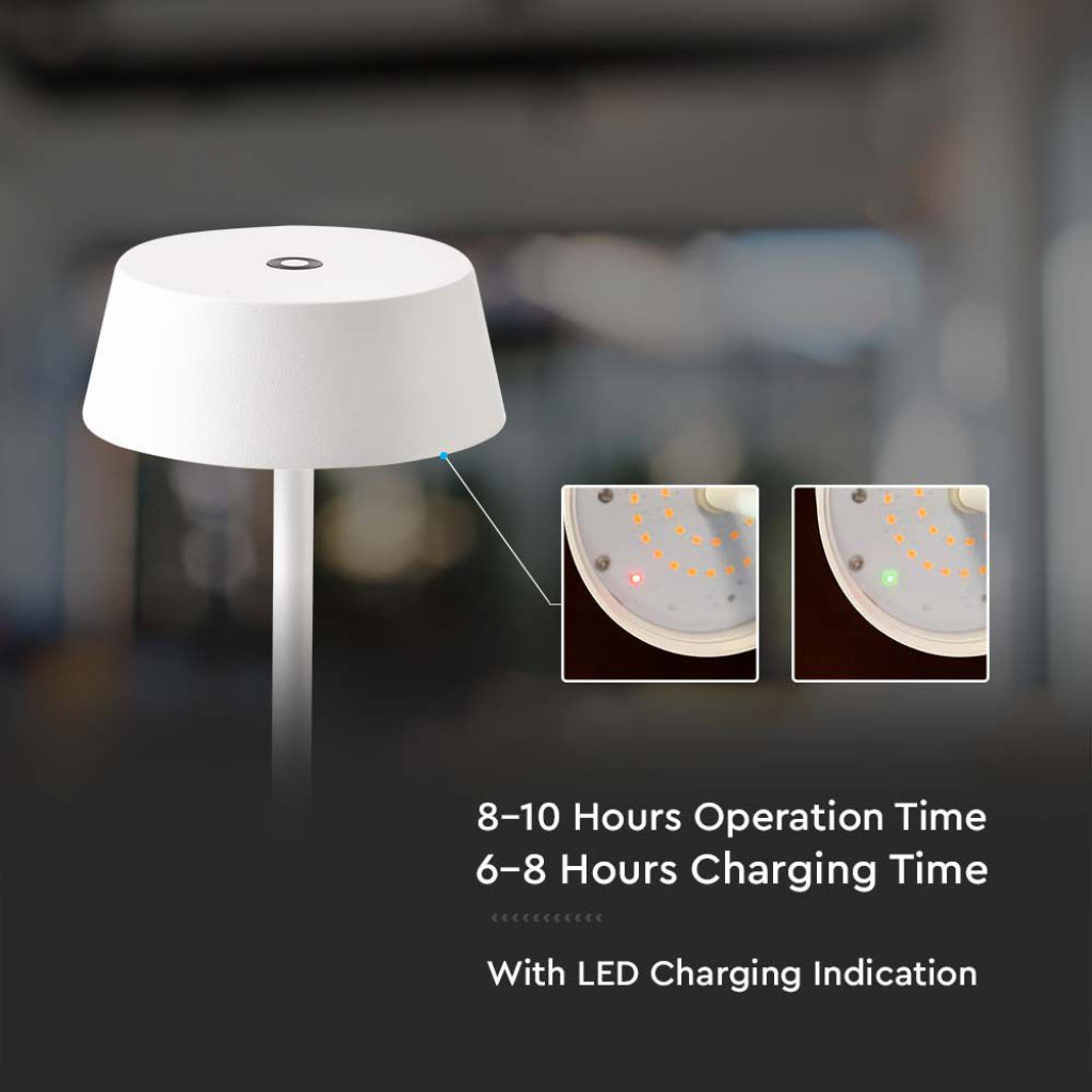 V-TAC Lampada LED da Tavolo 2W Colore Bianco in Alluminio ricaricabile con USB C Touch Dimmerabile 3000K IP54