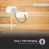 V-TAC Lampada LED da Tavolo 2W Colore Bianco in Alluminio ricaricabile con USB C Touch Dimmerabile 3000K IP54