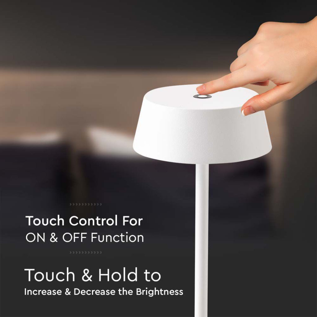 V-TAC Lampada LED da Tavolo 2W Colore Bianco in Alluminio ricaricabile con USB C Touch Dimmerabile 3000K IP54
